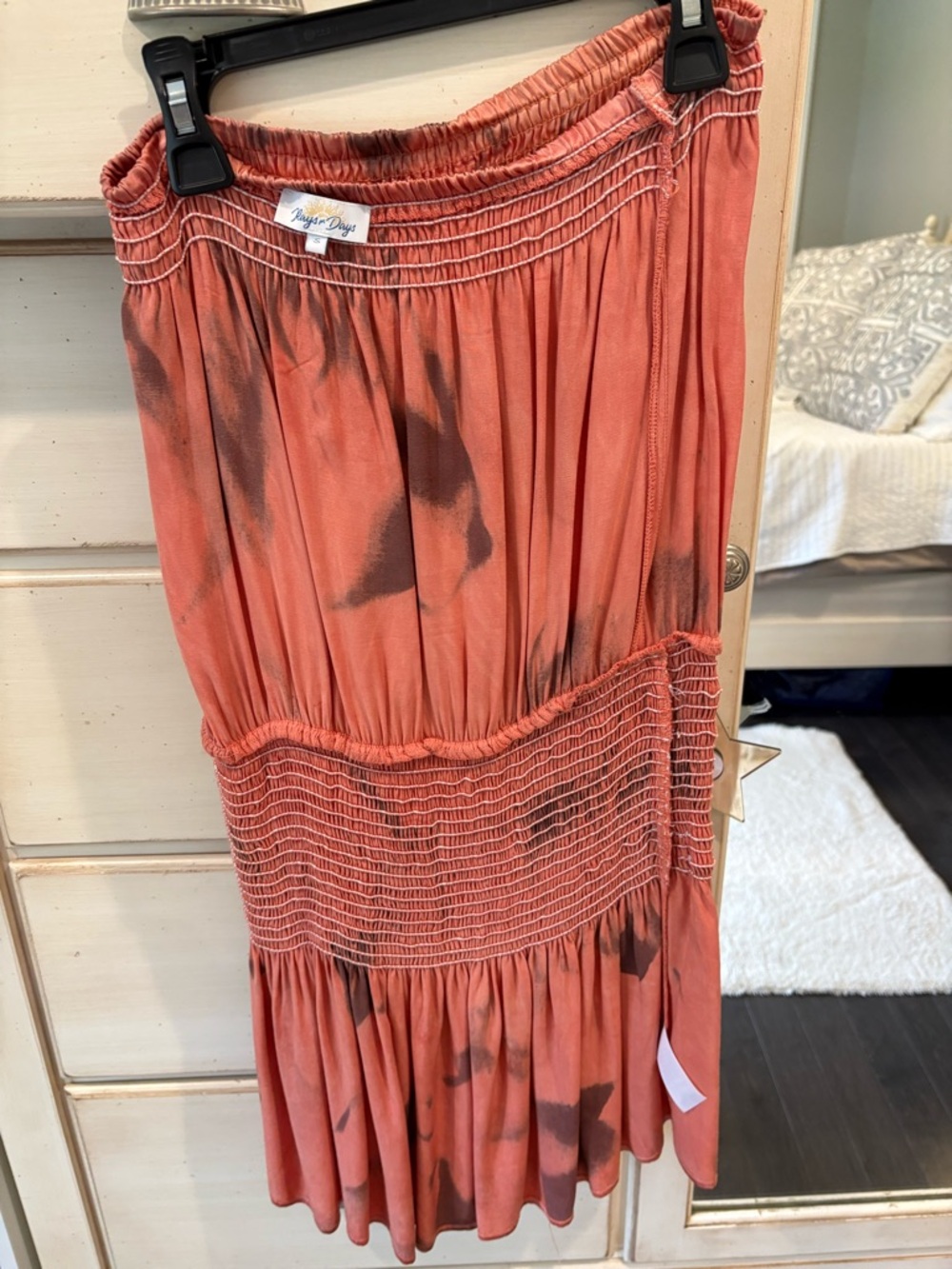 & Other Stories Coral Tie-Dye Smocked Midi Skirt